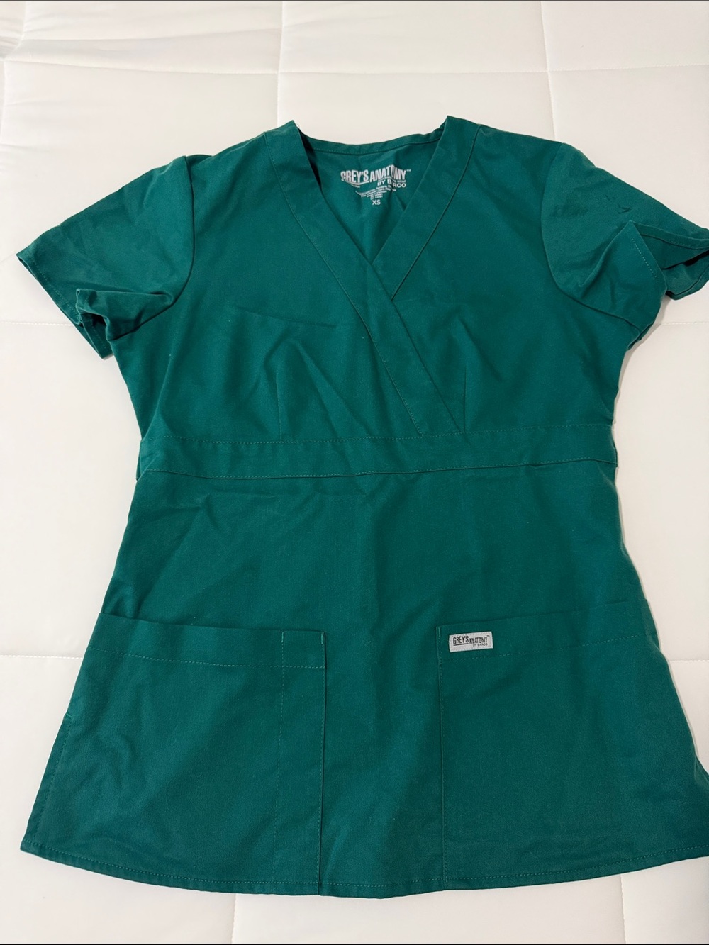 Grey's Anatomy Women's Wrap V-Neck Scrub Top in HUNTER Green